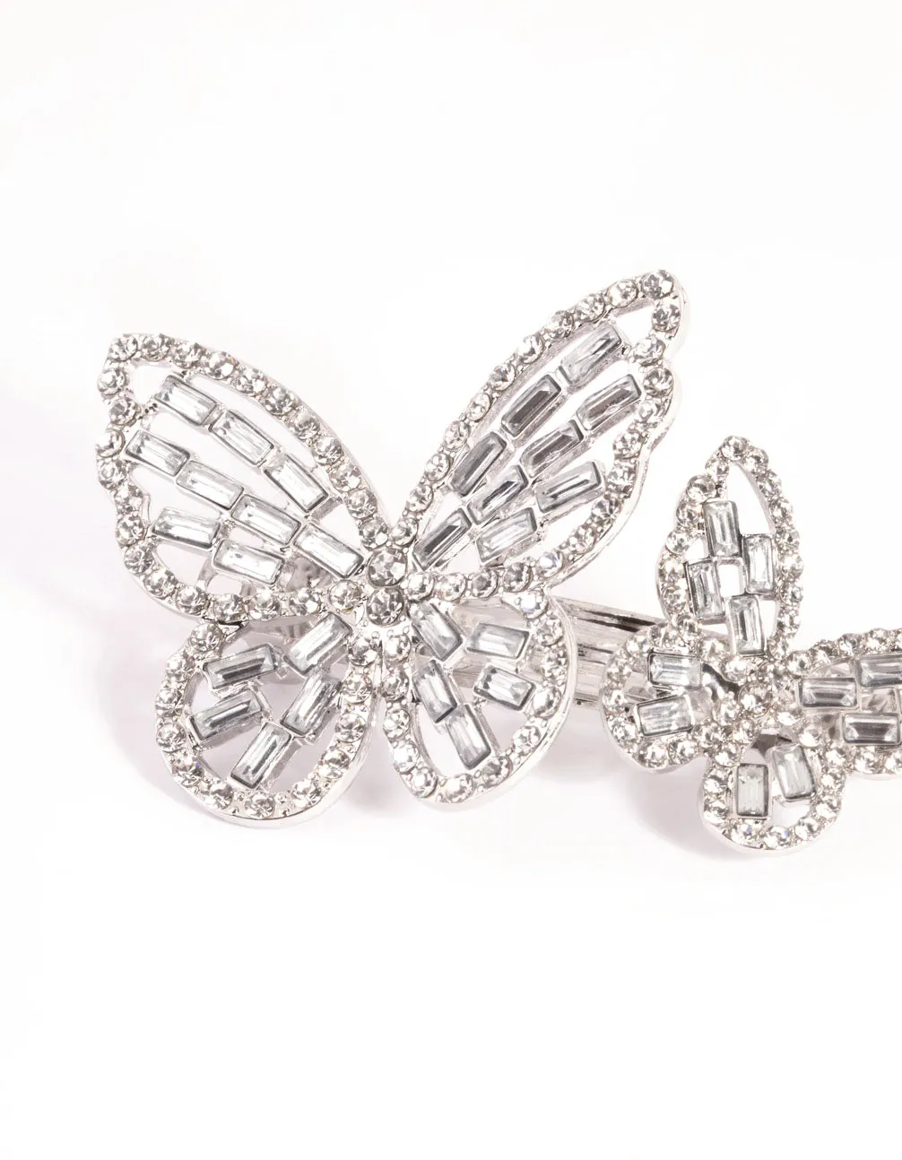 Rhodium Diamante Butterfly Clips