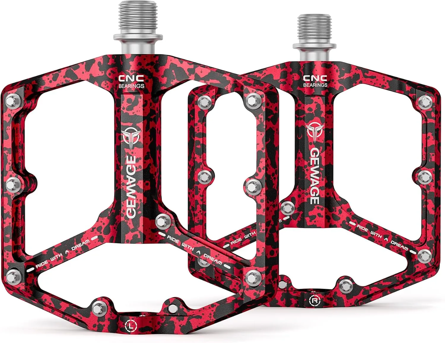 Road/Mountain Bike Pedals - 3 Bearings Bicycle Pedals - 9/16 CNC Machined Flat Pedals with Removable Anti-Skid Nails