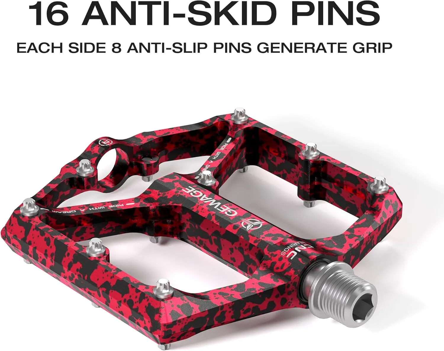 Road/Mountain Bike Pedals - 3 Bearings Bicycle Pedals - 9/16 CNC Machined Flat Pedals with Removable Anti-Skid Nails