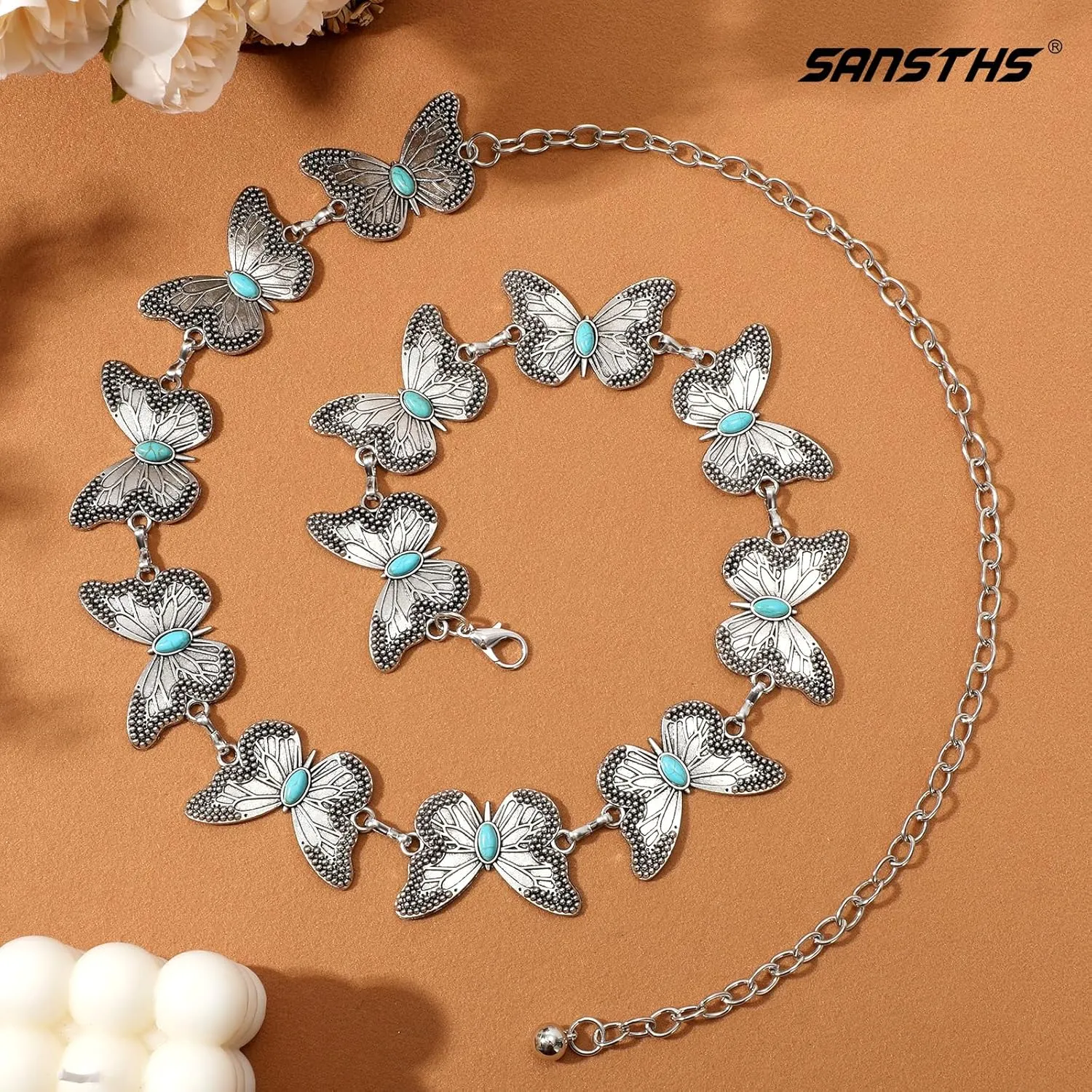 SANSTHS Women Western Metal Chain Belt Cowgirl Waist Chain Belt for Dresses Jeans Concho Gold Chain Hip Belt