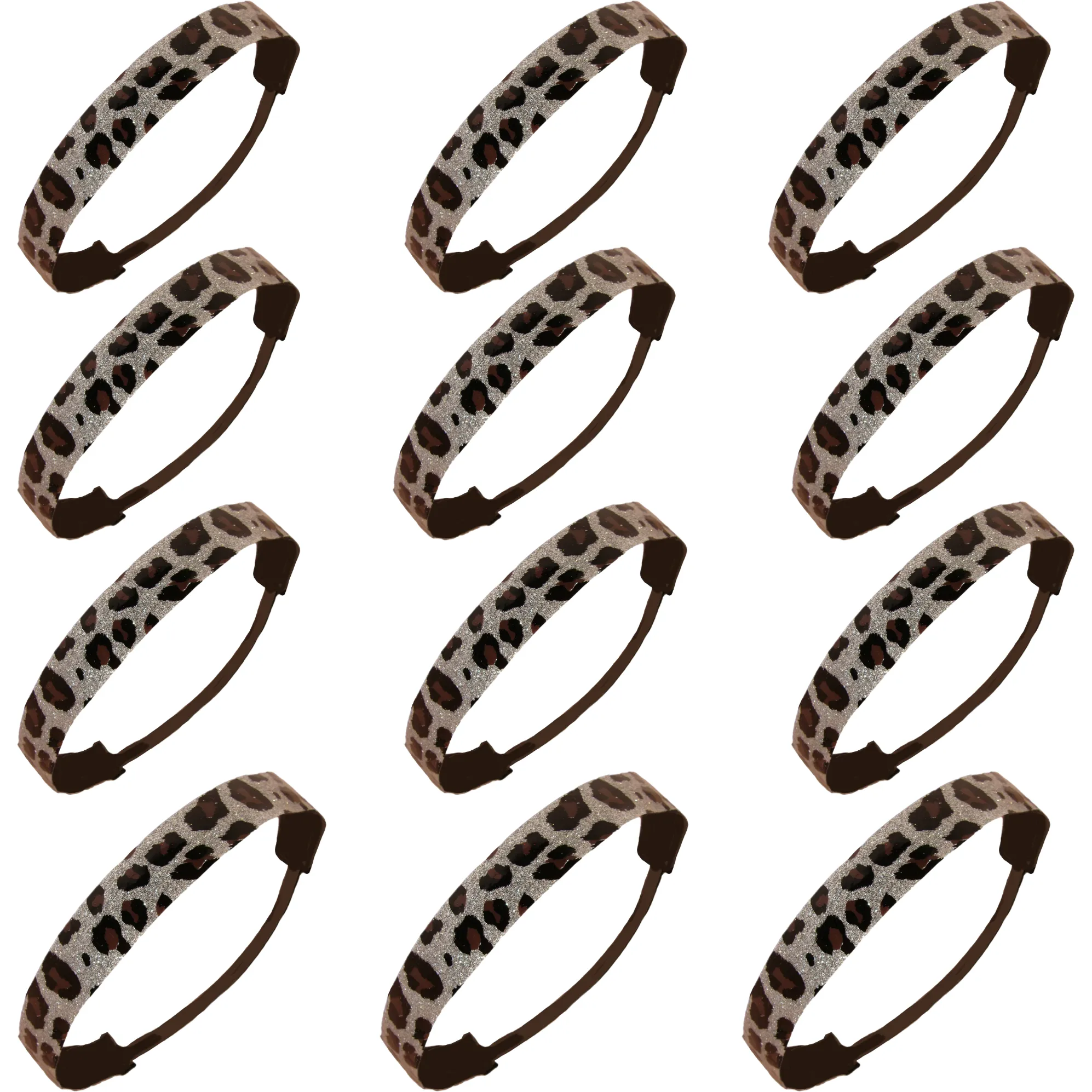 Silver Cheetah Glitter Headbands - 12 Pack