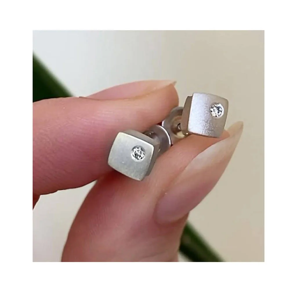 Square silver diamond stud earrings