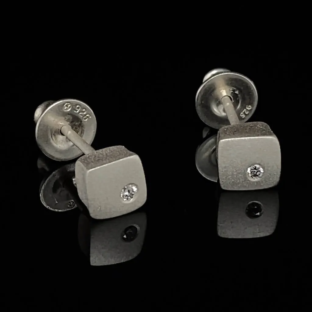 Square silver diamond stud earrings