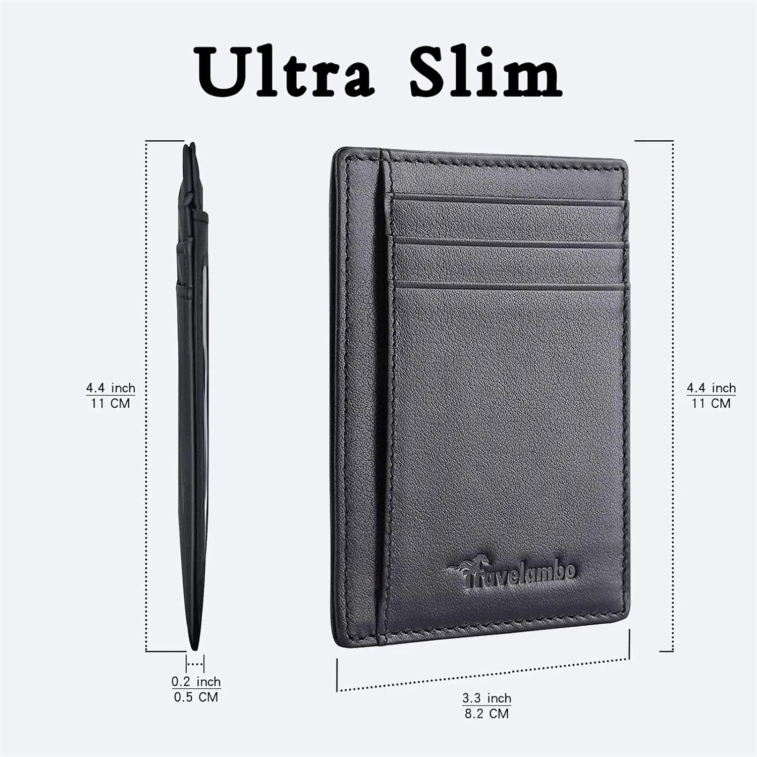Travelambo Front Pocket Minimalist Leather Slim Wallet RFID Blocking Medium Size