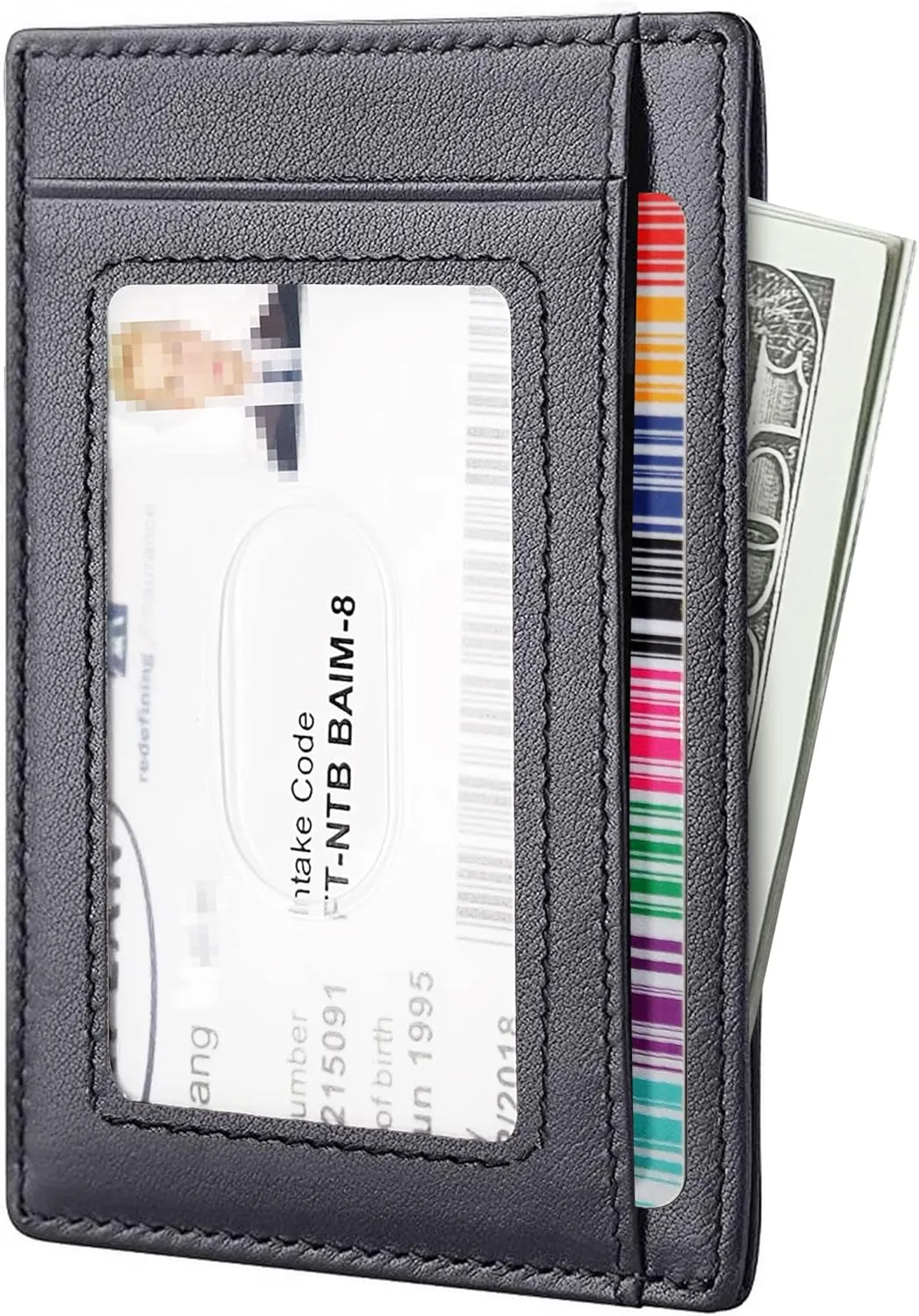 Travelambo Front Pocket Minimalist Leather Slim Wallet RFID Blocking Medium Size