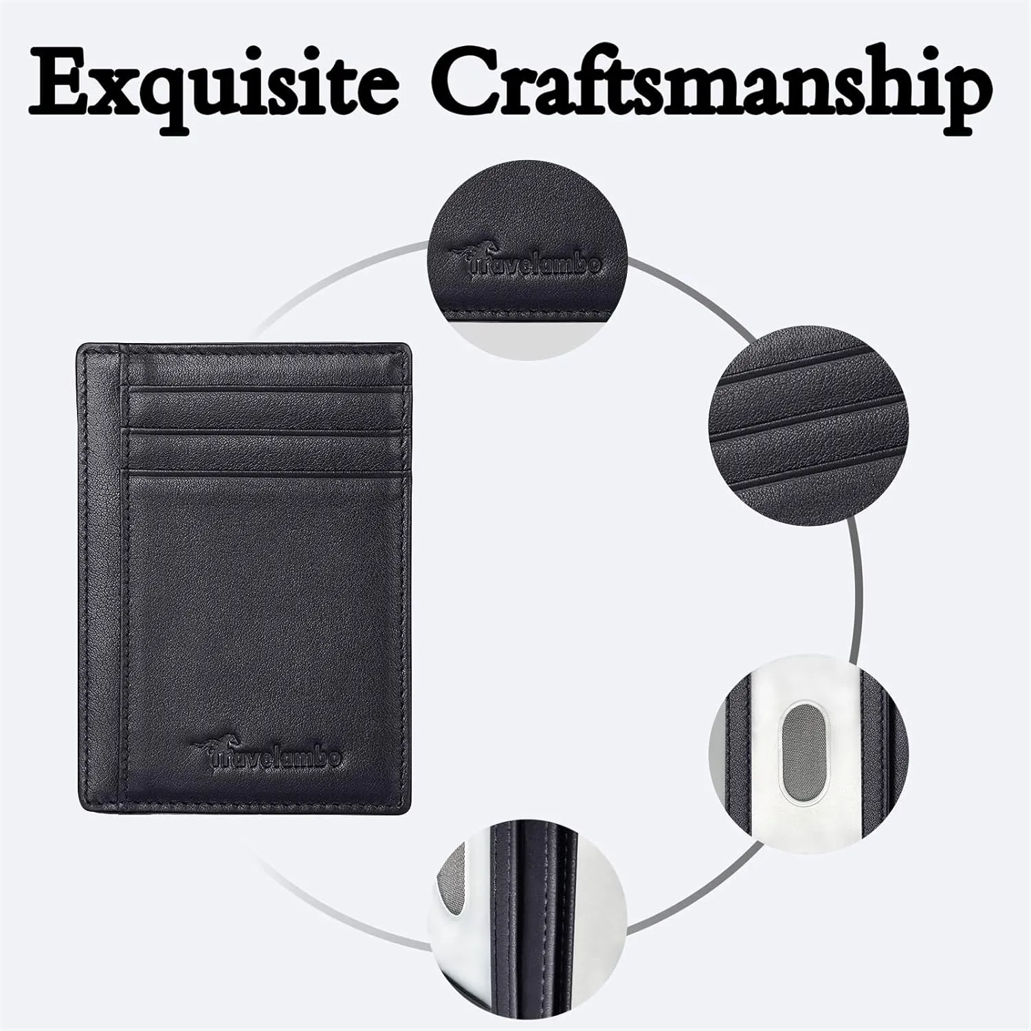 Travelambo Front Pocket Minimalist Leather Slim Wallet RFID Blocking Medium Size