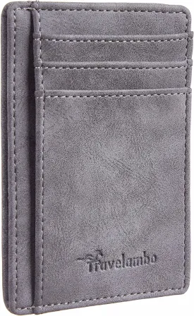 Travelambo Slim Wallet Front Pocket Minimalist Leather RFID Blocking Medium Size
