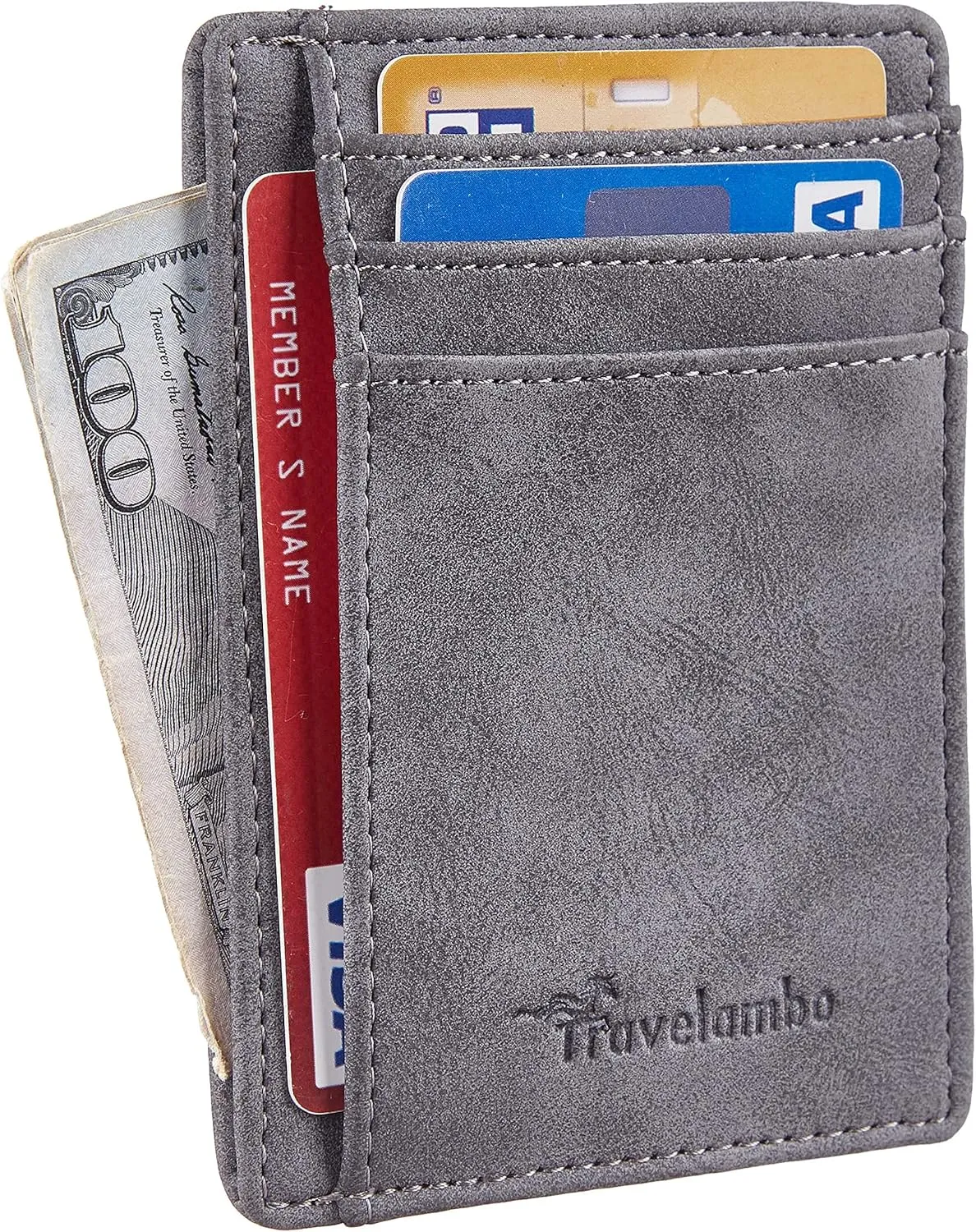 Travelambo Slim Wallet Front Pocket Minimalist Leather RFID Blocking Medium Size
