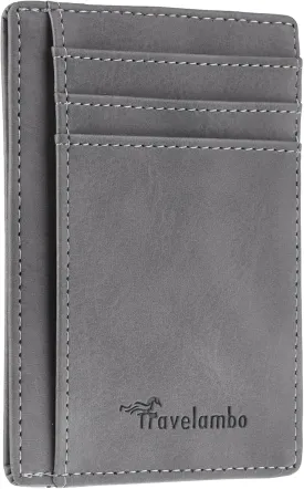 Travelambo Slim Wallet Front Pocket Minimalist Leather RFID Blocking Medium Size
