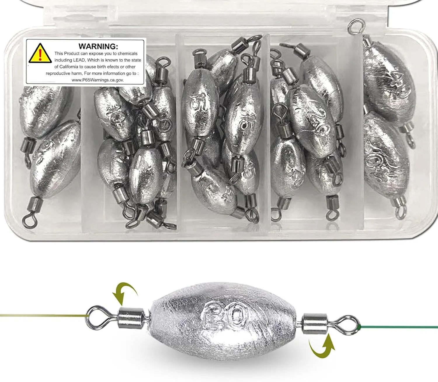 Trolling Fishing Wights with Swivels Inline Egg Sinker Assortment for Saltwater Fishing,Heavy