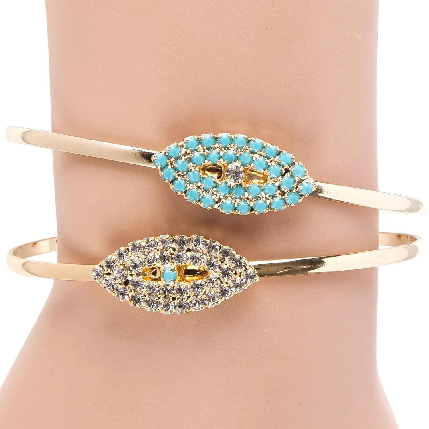 Turquoise Crystal Evil Eye Charm Cuff Bracelet
