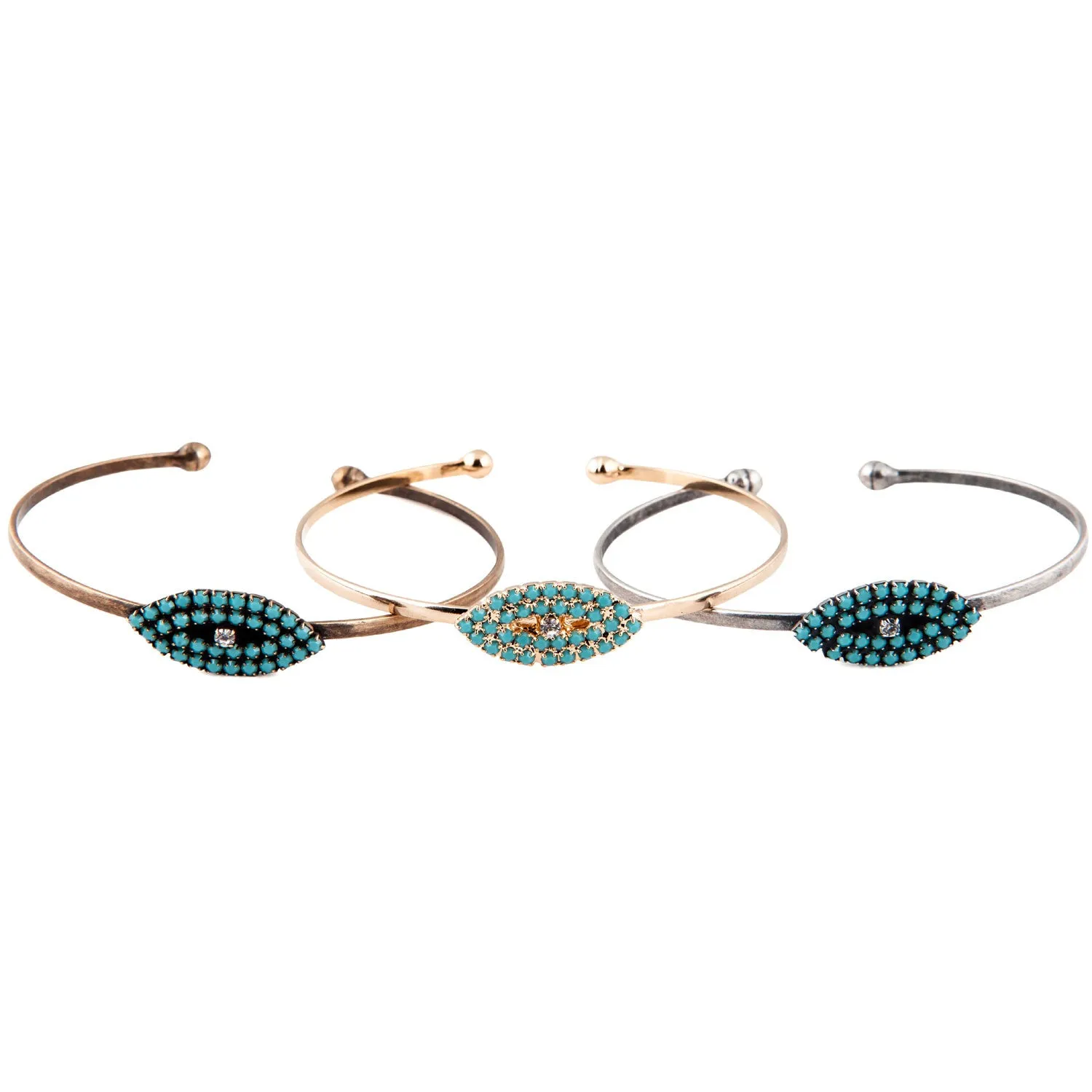 Turquoise Crystal Evil Eye Charm Cuff Bracelet