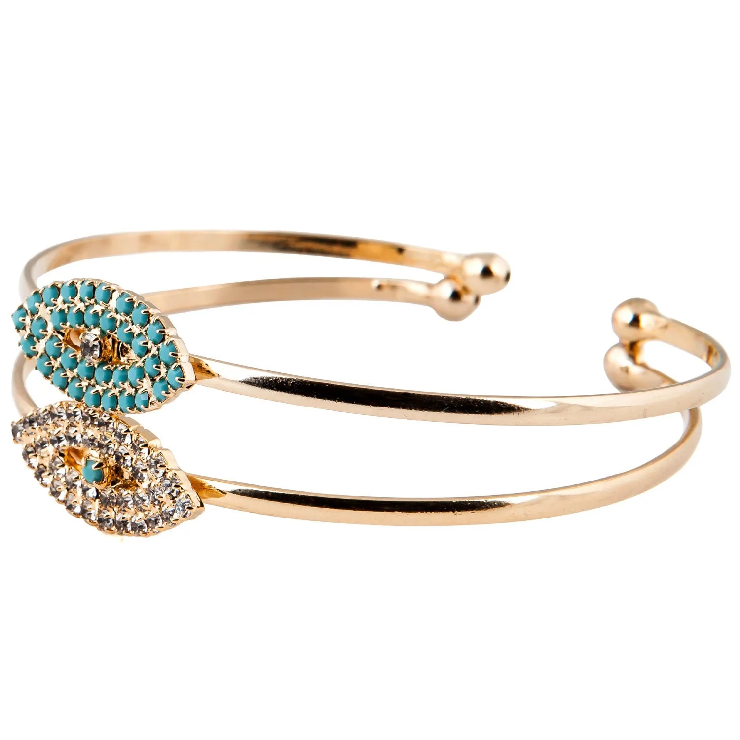 Turquoise Crystal Evil Eye Charm Cuff Bracelet