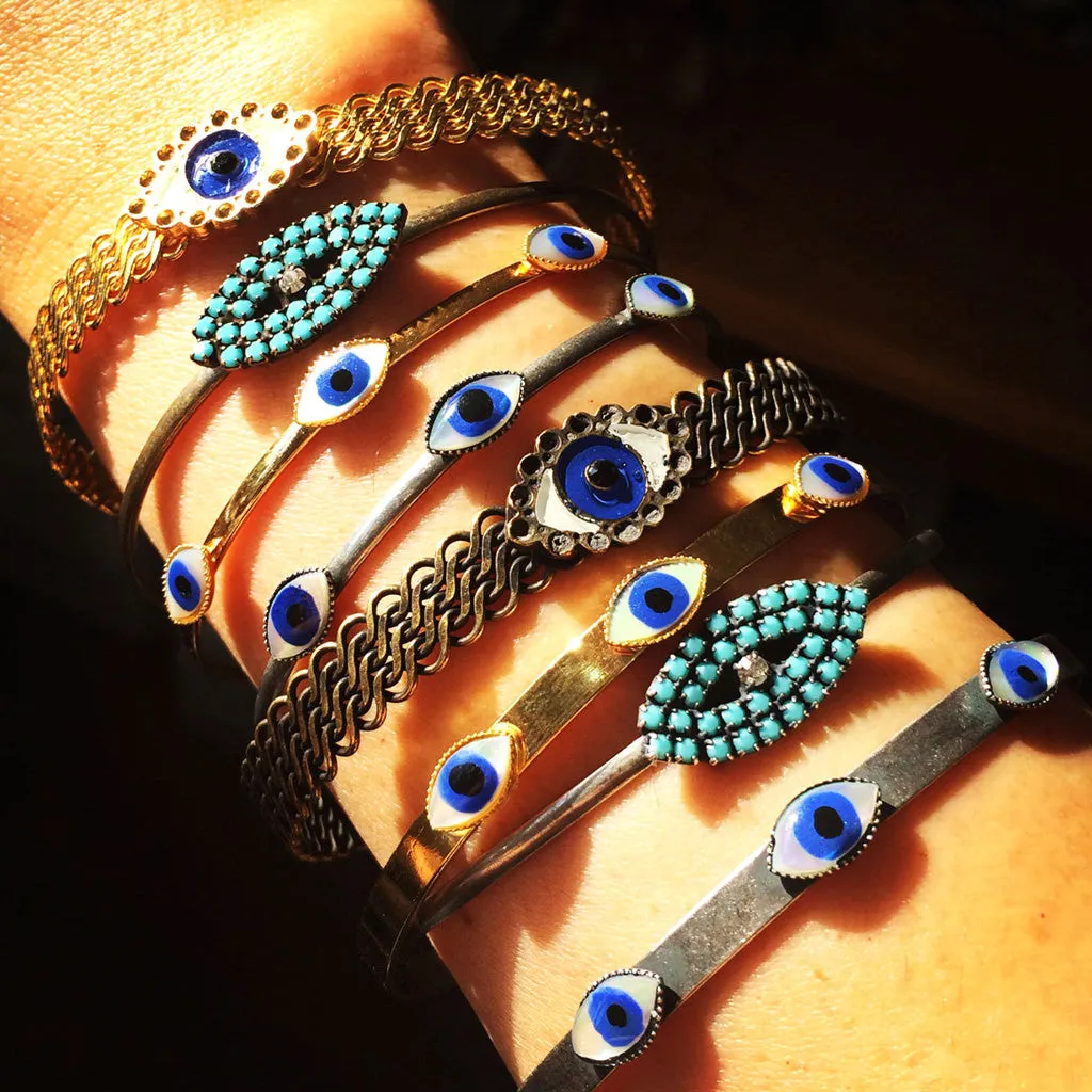 Turquoise Crystal Evil Eye Charm Cuff Bracelet