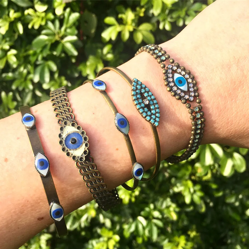 Turquoise Crystal Evil Eye Charm Cuff Bracelet
