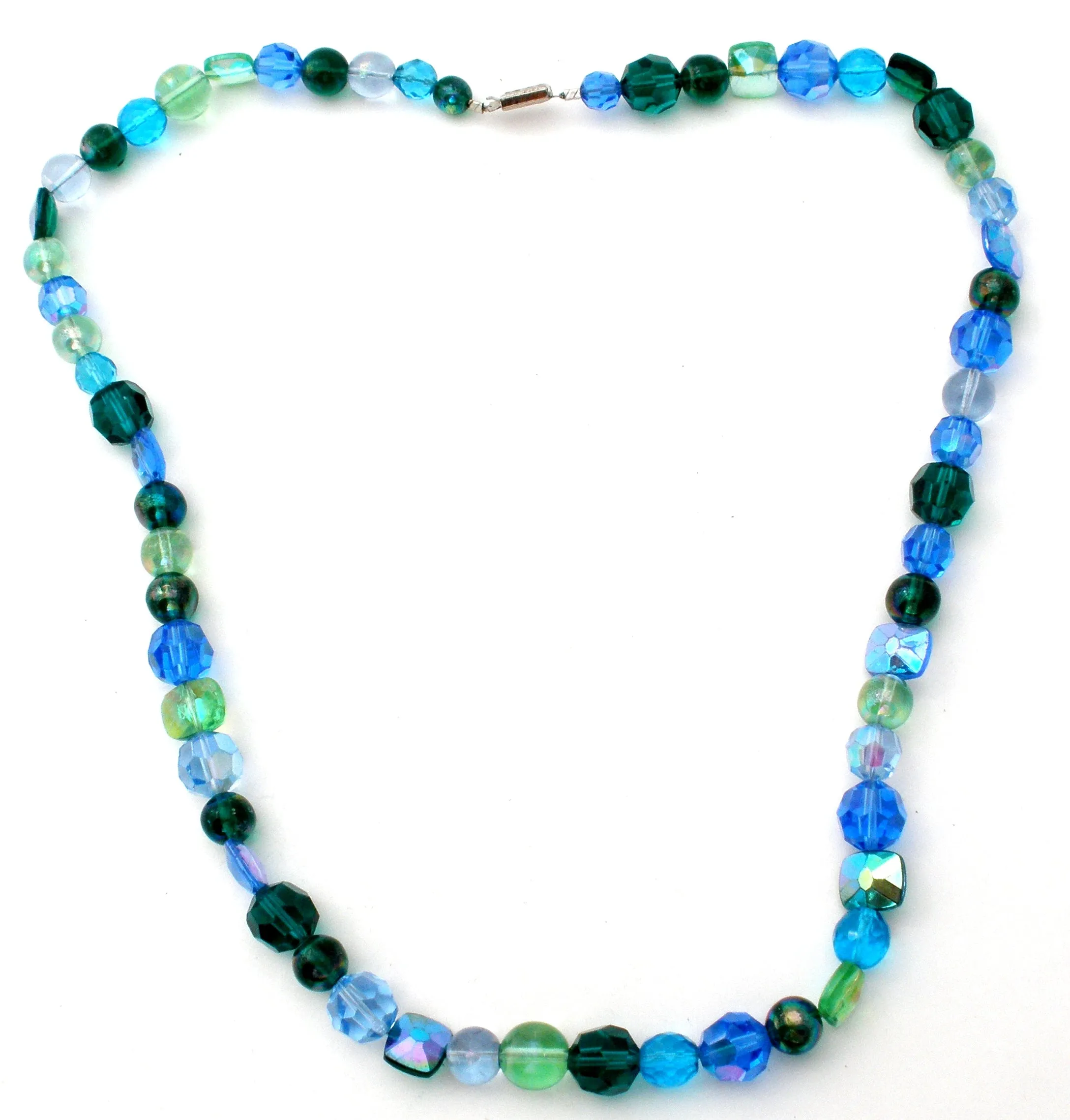 Vintage Blue & Green Glass Bead Necklace 25"