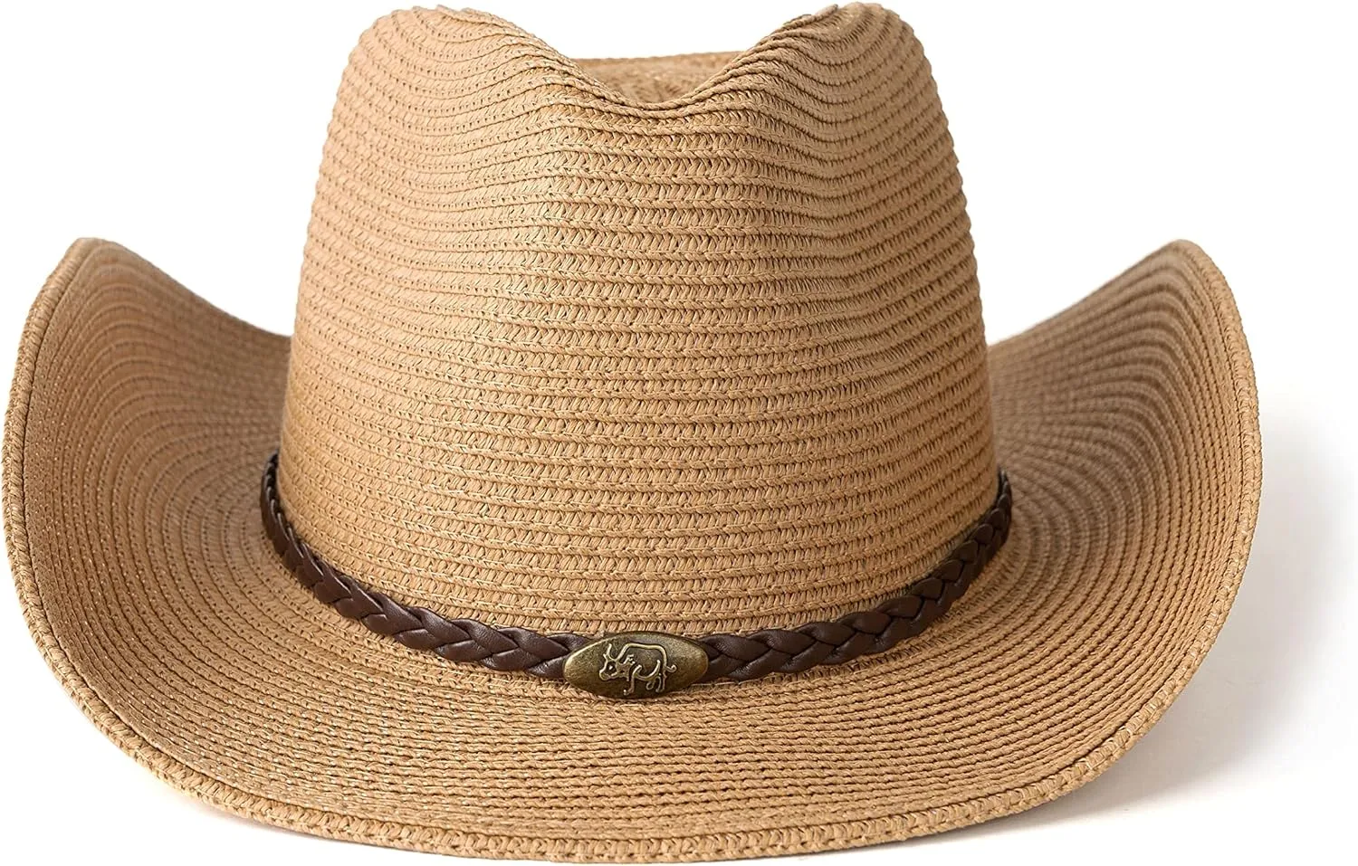 Western Style Classic Cowboy Straw Hat Wide Brim Cowgirl Hat with Belt Buckle