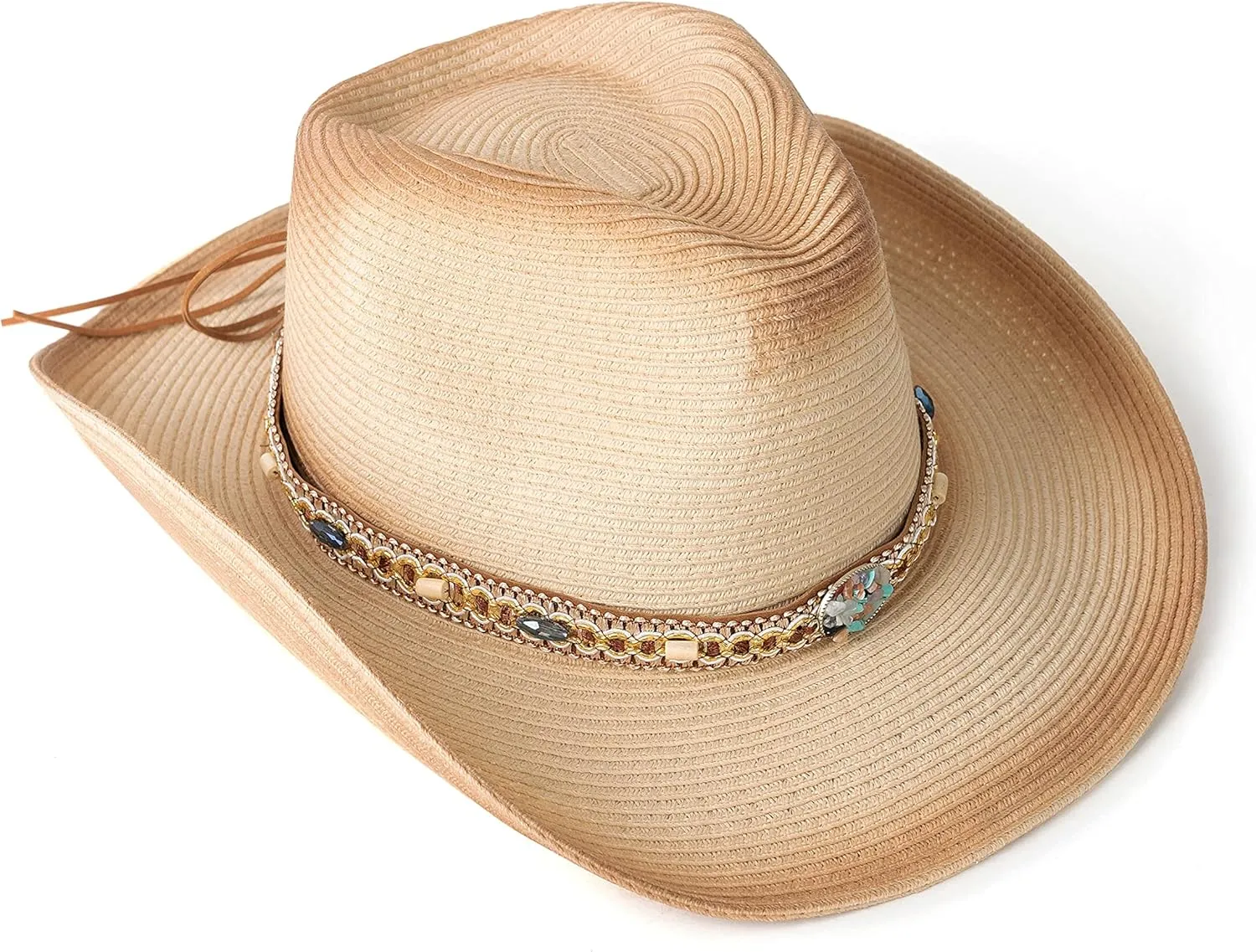 Western Style Classic Cowboy Straw Hat Wide Brim Cowgirl Hat with Belt Buckle