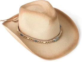 Western Style Classic Cowboy Straw Hat Wide Brim Cowgirl Hat with Belt Buckle