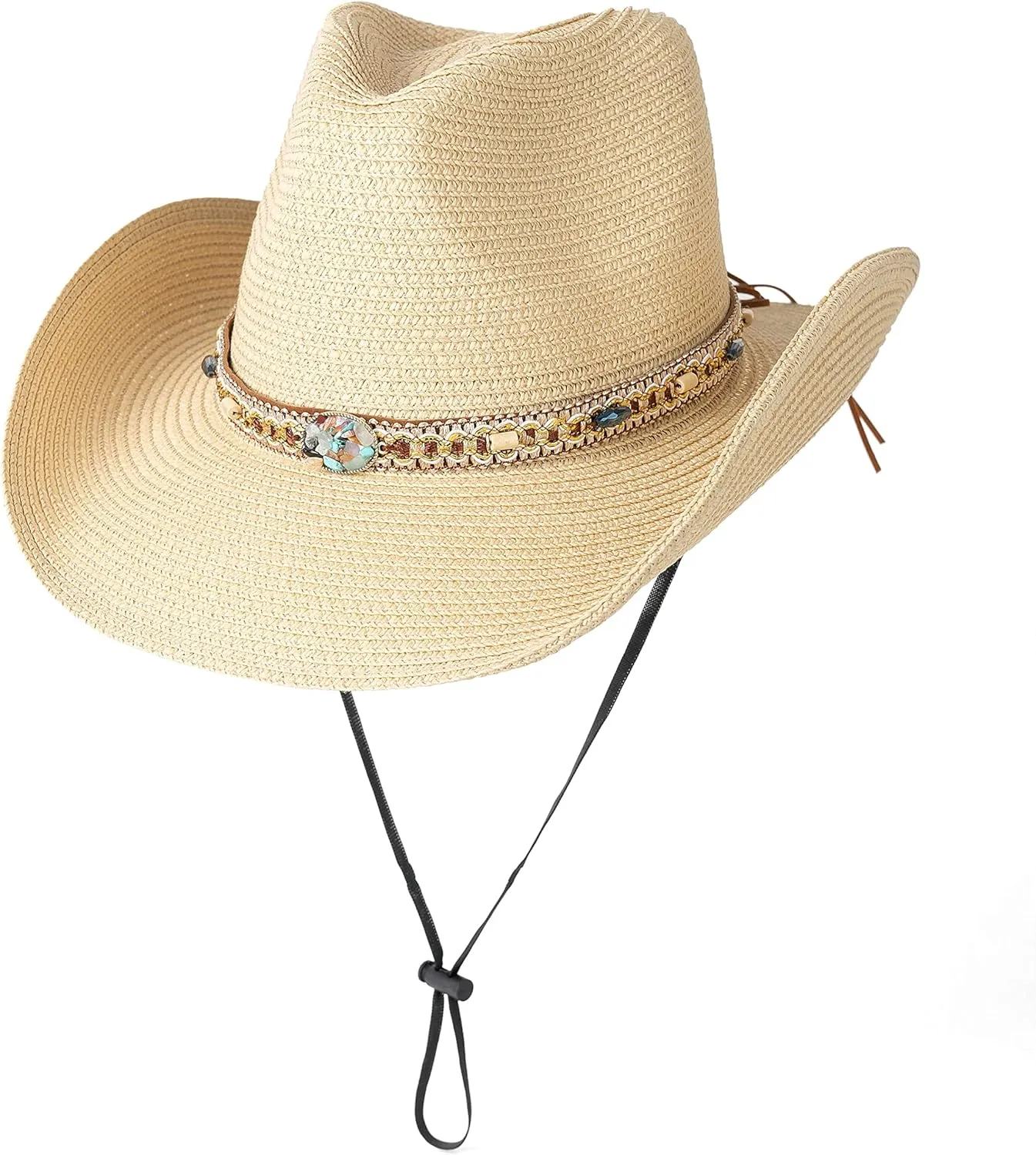 Western Style Classic Cowboy Straw Hat Wide Brim Cowgirl Hat with Belt Buckle