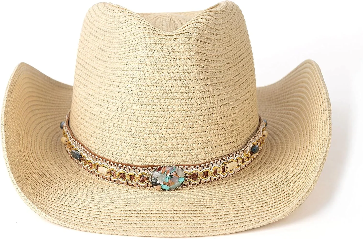 Western Style Classic Cowboy Straw Hat Wide Brim Cowgirl Hat with Belt Buckle