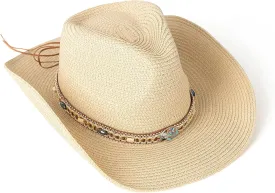 Western Style Classic Cowboy Straw Hat Wide Brim Cowgirl Hat with Belt Buckle