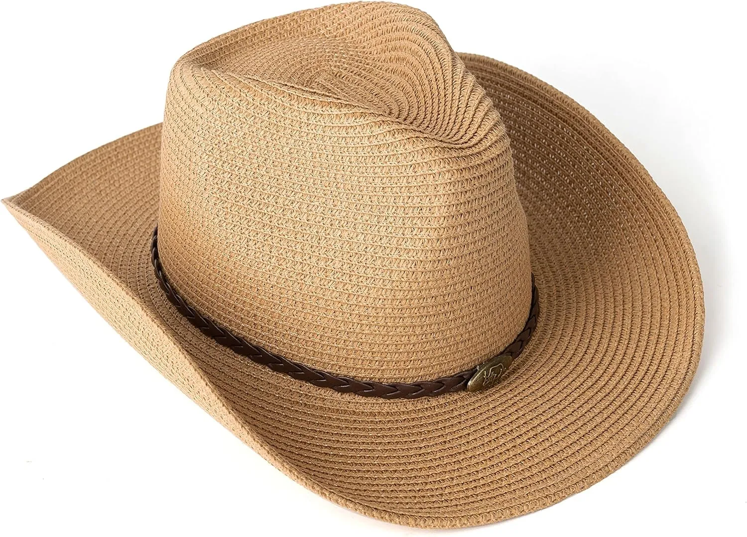 Western Style Classic Cowboy Straw Hat Wide Brim Cowgirl Hat with Belt Buckle