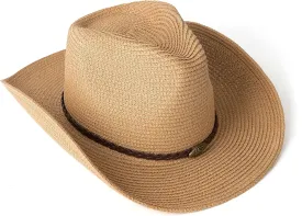 Western Style Classic Cowboy Straw Hat Wide Brim Cowgirl Hat with Belt Buckle