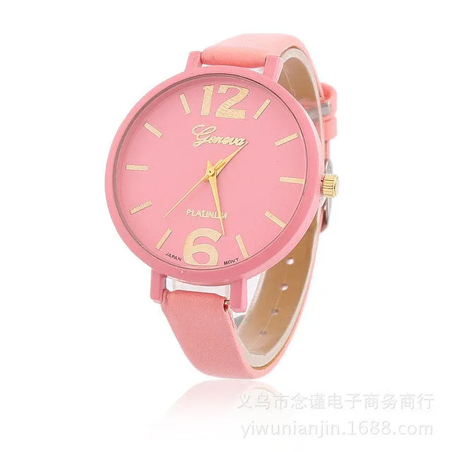 Women Leather Watch Fashion Casual Large Dial Digital Quartz Wristwatch Free Shipping   WR001