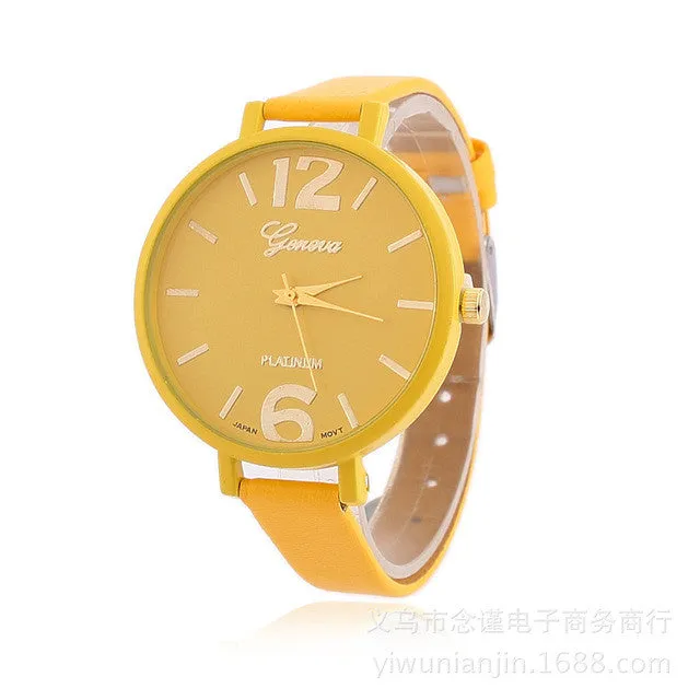 Women Leather Watch Fashion Casual Large Dial Digital Quartz Wristwatch Free Shipping   WR001