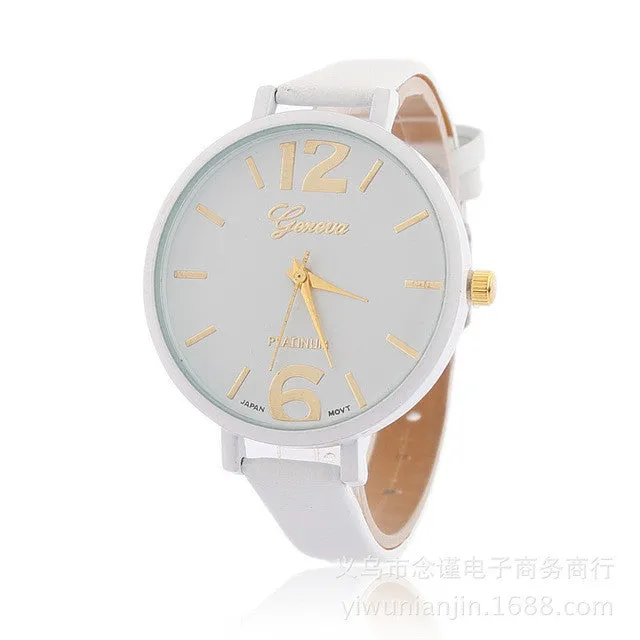 Women Leather Watch Fashion Casual Large Dial Digital Quartz Wristwatch Free Shipping   WR001
