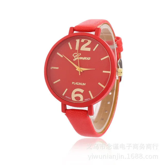Women Leather Watch Fashion Casual Large Dial Digital Quartz Wristwatch Free Shipping   WR001