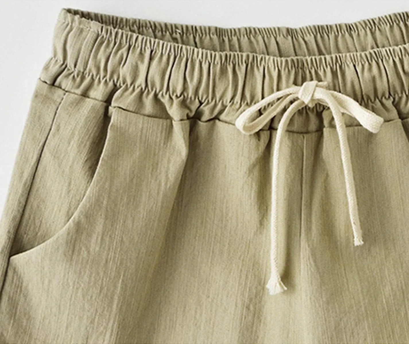 Women's Casual Elastic Waist Comfy Curling Knee Length Bermuda Shorts with Drawstring