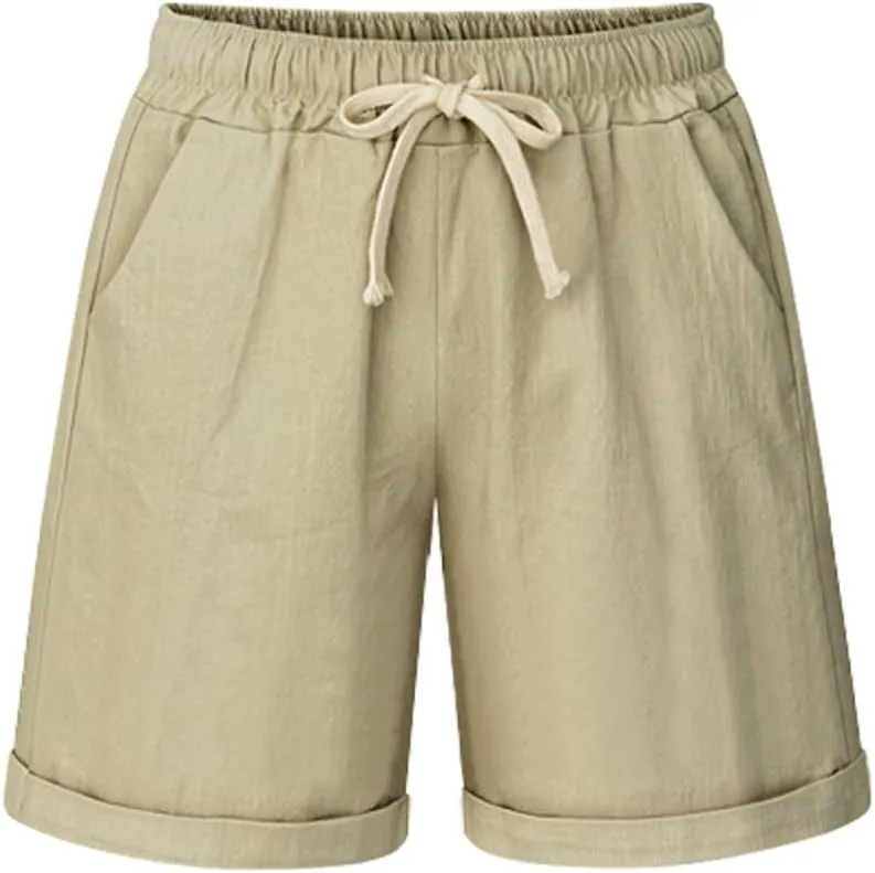 Women's Casual Elastic Waist Comfy Curling Knee Length Bermuda Shorts with Drawstring