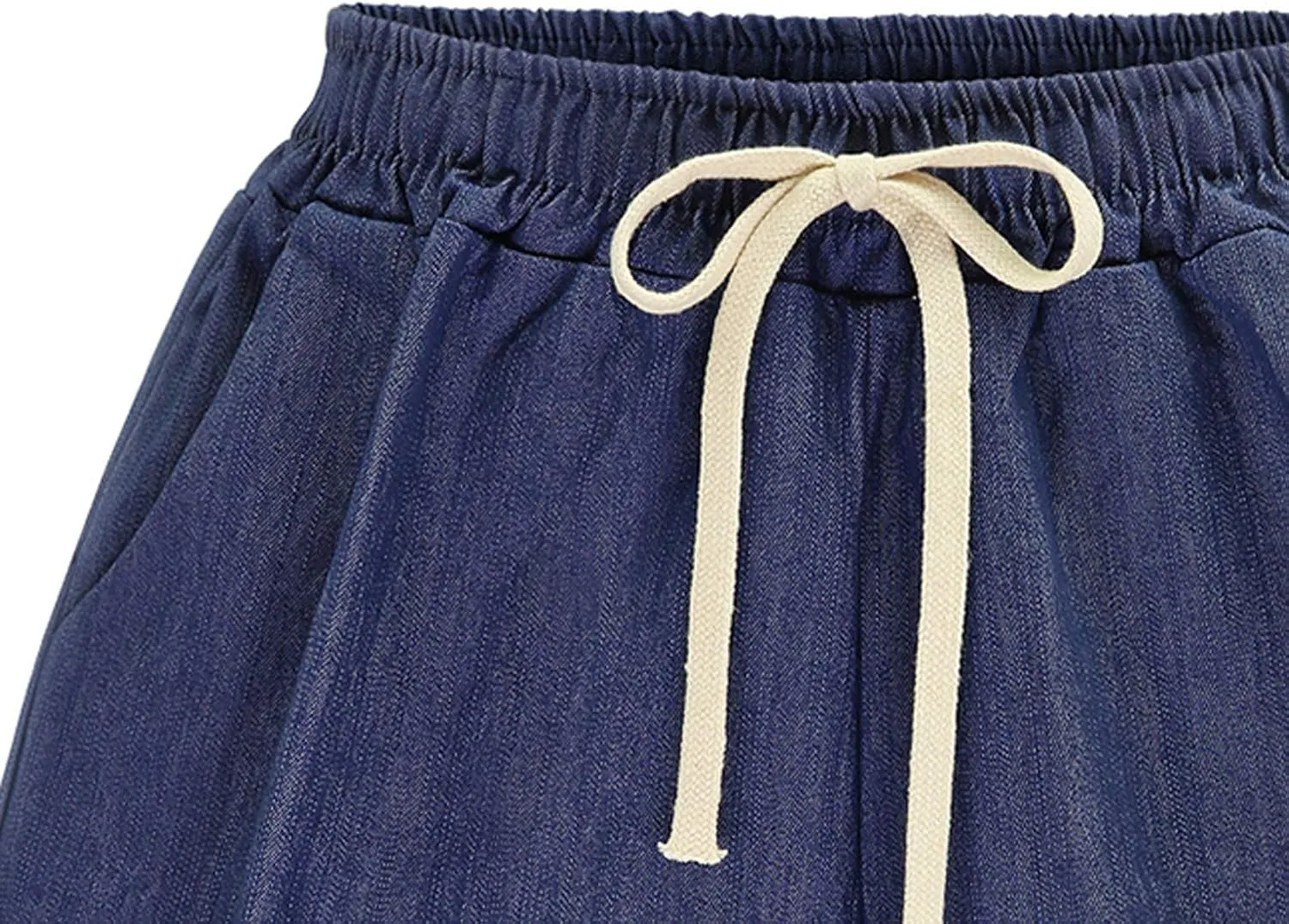 Women's Casual Elastic Waist Comfy Curling Knee Length Bermuda Shorts with Drawstring