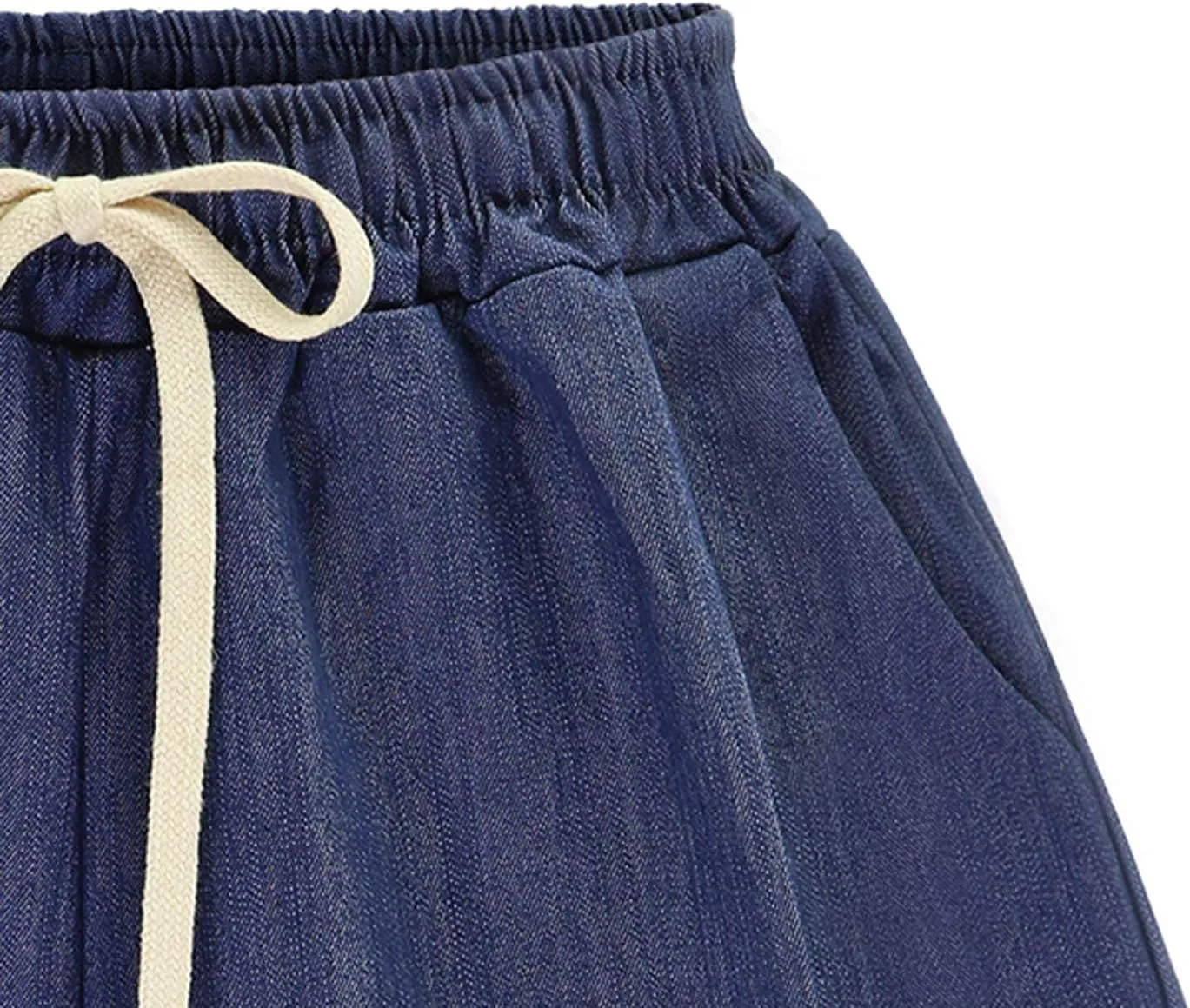 Women's Casual Elastic Waist Comfy Curling Knee Length Bermuda Shorts with Drawstring