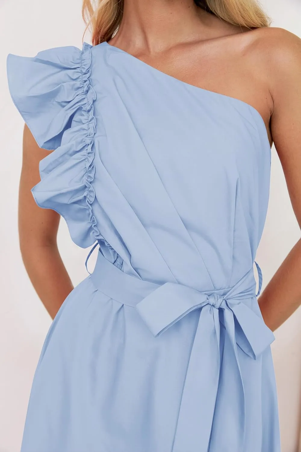 ZESICA Women's 2025 Summer One Shoulder Ruffle Dress Sleeveless Empire Waist Boho Flowy Maxi Dresses