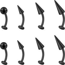 ZS 16G Devil Curved Barbell Lip Ring, Stainless Steel 6/8/10/12mm Long Bar Belly Button Ring, Flat Back Tiger Teeth Vertical Labret Lip Rook Navel Piercing Jewelry
