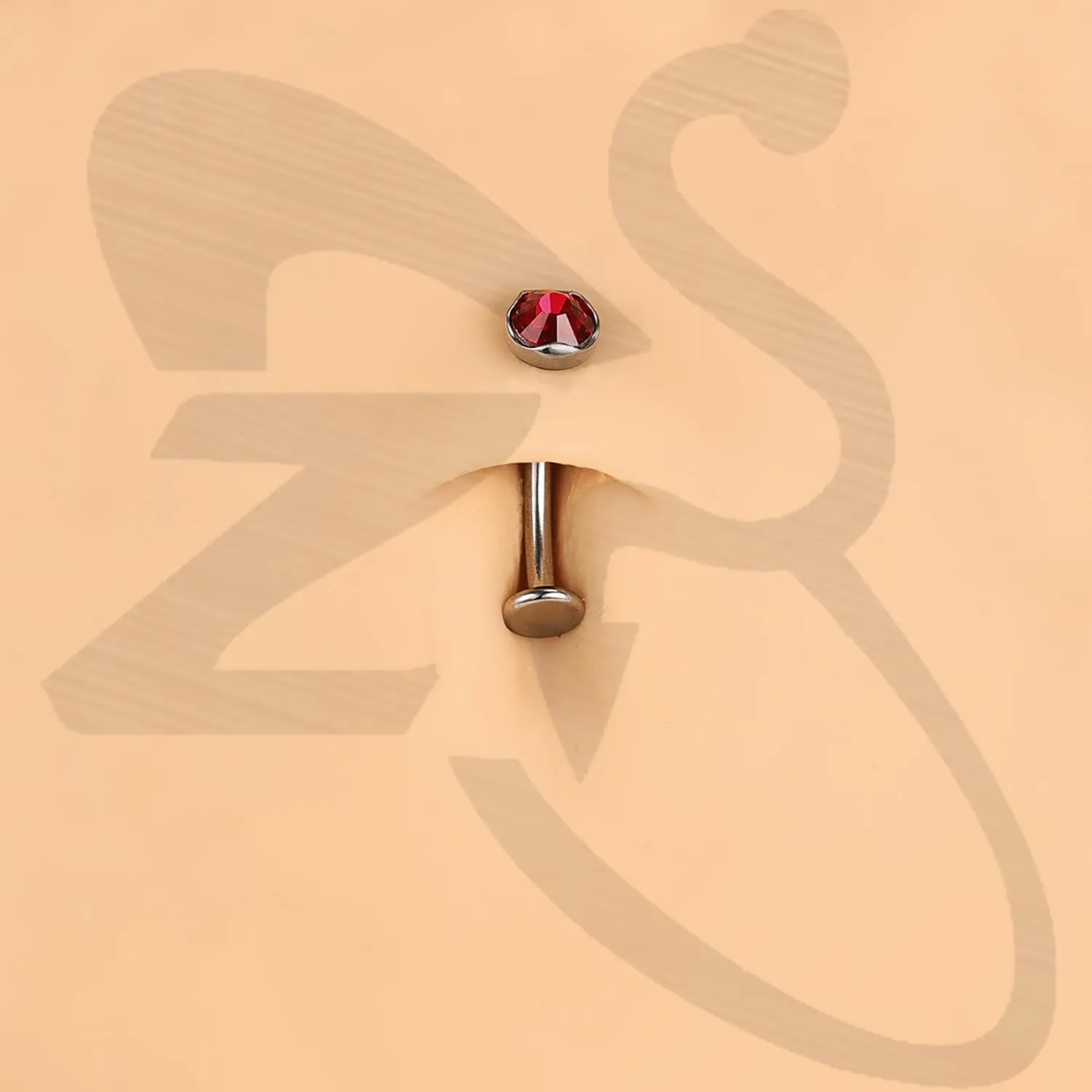 ZS ASTM F136 Titanium Belly Button Ring, 14G Cubic Zirconia Navel Jewelry, 6/8/10/12/14MM Internally Threaded Long Bar Navel Barbell Stud Flat Back Belly Piercing