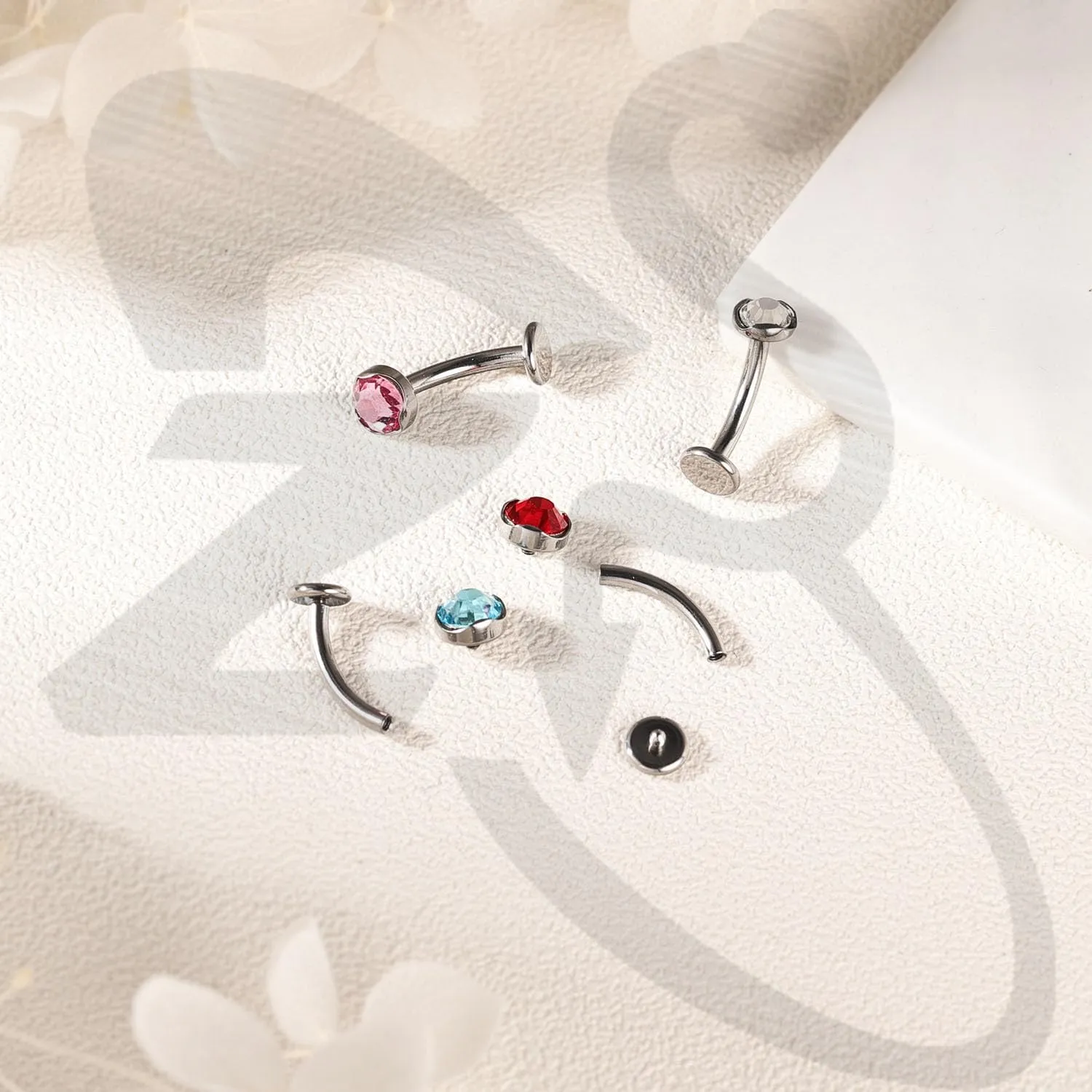 ZS ASTM F136 Titanium Belly Button Ring, 14G Cubic Zirconia Navel Jewelry, 6/8/10/12/14MM Internally Threaded Long Bar Navel Barbell Stud Flat Back Belly Piercing