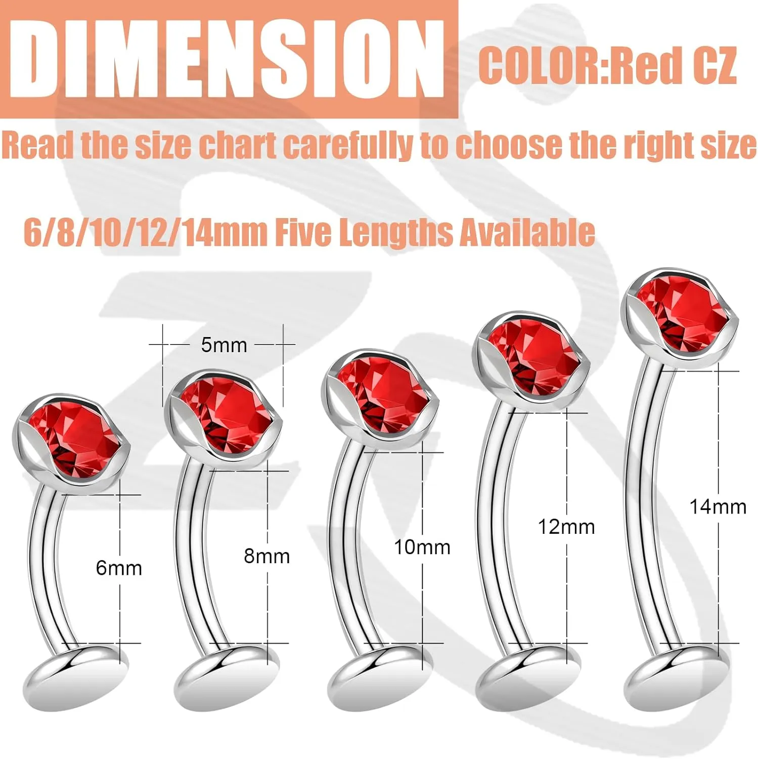 ZS ASTM F136 Titanium Belly Button Ring, 14G Cubic Zirconia Navel Jewelry, 6/8/10/12/14MM Internally Threaded Long Bar Navel Barbell Stud Flat Back Belly Piercing